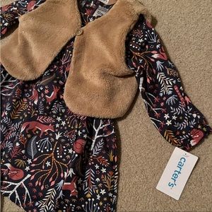 Carters Baby Dress, Fur Vest and Tights Outfit
